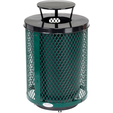 Global Industrial Outdoor Diamond Steel Trash Can W/Rain Bonnet Lid & Base, 36 Gallon, Green 261926GND